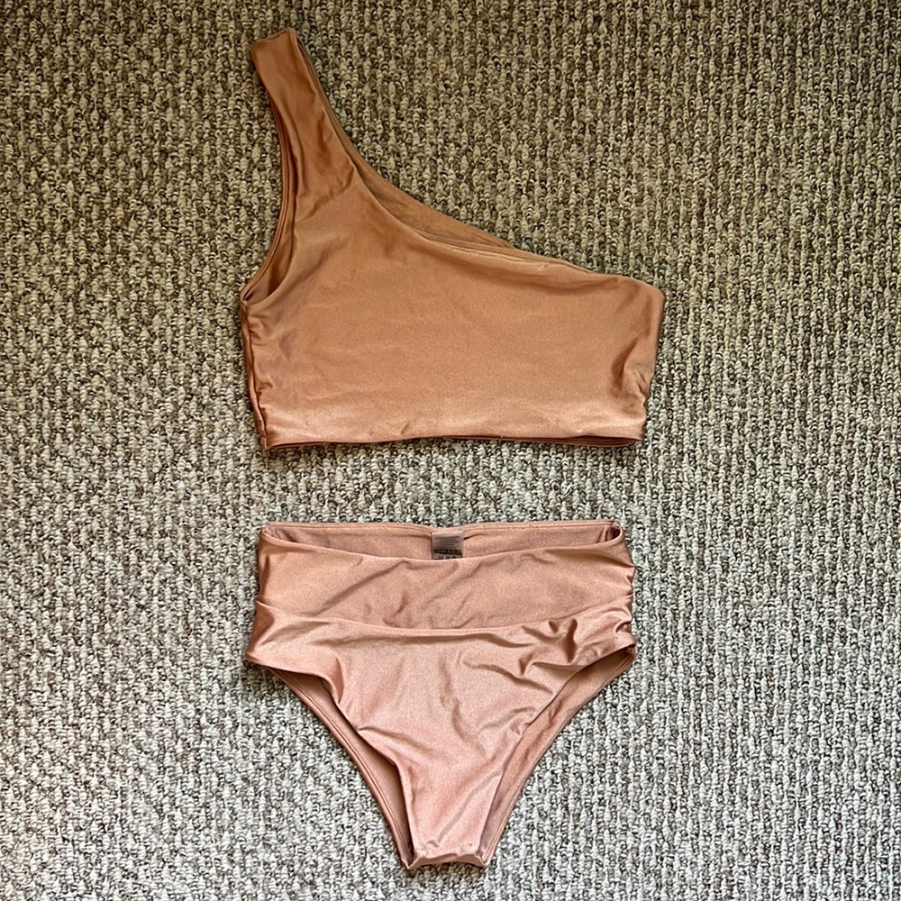 Kittenish Champagne One Shoulder Bikini